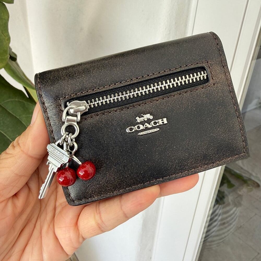 Coach Card Case With Charm CFA41 Black Brown